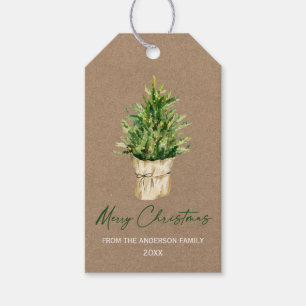 Calligraphy Ink Watercolor Tree Kraft Minimalist Gift Tags