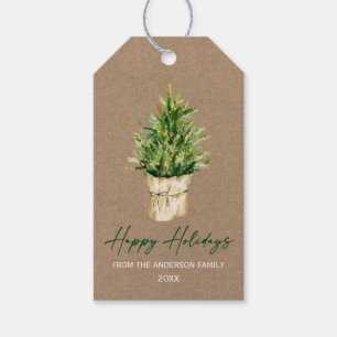 Calligraphy Ink Watercolor Tree Minimalist Kraft Gift Tags