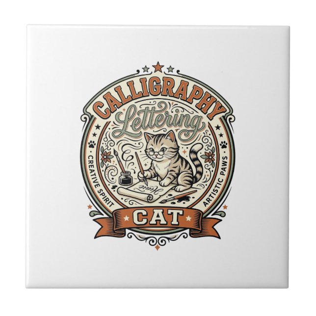 Calligraphy Lettering Cat Calligraphy Lettering Ca Tile (Front)