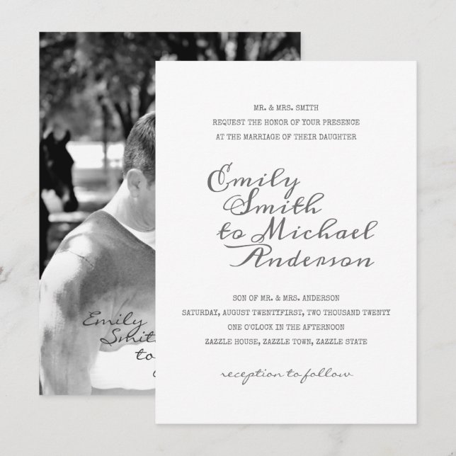 Calligraphy Letterpress PHOTO Wedding Invitations (Front/Back)