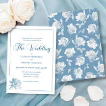 Calligraphy Line Art Dusty Blue Floral Wedding