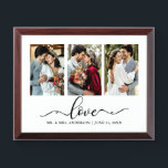 Calligraphy Love 3 Photo Wedding Plaque<br><div class="desc">Modern Elegant Calligraphy Love 3 Photo Wedding Plaque</div>