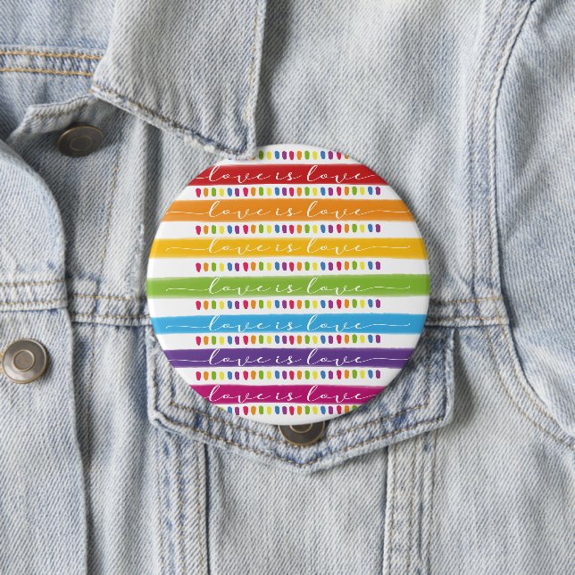 Calligraphy Love Is Love Rainbow Pride 4 Inch Round Button (In Situ)