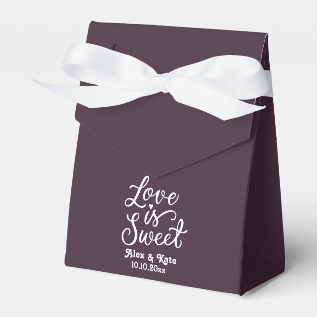 Calligraphy Love is Sweet in Black Cherry Colour Favor Box (Front Side)