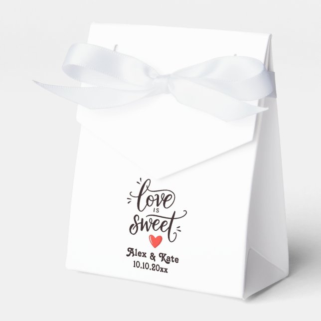 Calligraphy Love is Sweet in White Colour Favor Box (Front Side)