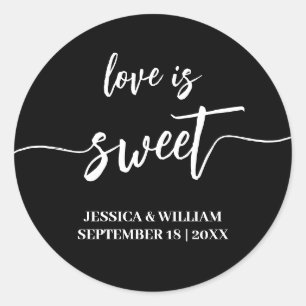 calligraphy love is sweet wedding favour classic round sticker