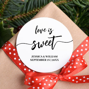 calligraphy love is sweet wedding favour classic round sticker