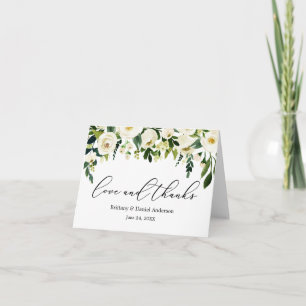 Calligraphy Love Thanks Green Floral Note Thank You Card