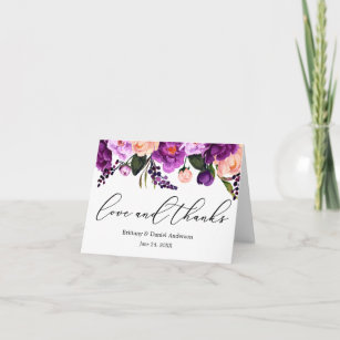 Calligraphy Love Thanks Purple Floral Note Thank You Card