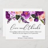 Calligraphy Love Thanks Purple Violet Floral Thank You Card (Front/Back)