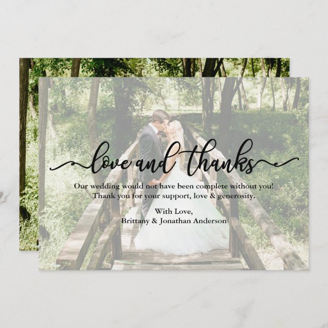 Calligraphy Love Thanks Wedding Photo Overlay Card (Front/Back)
