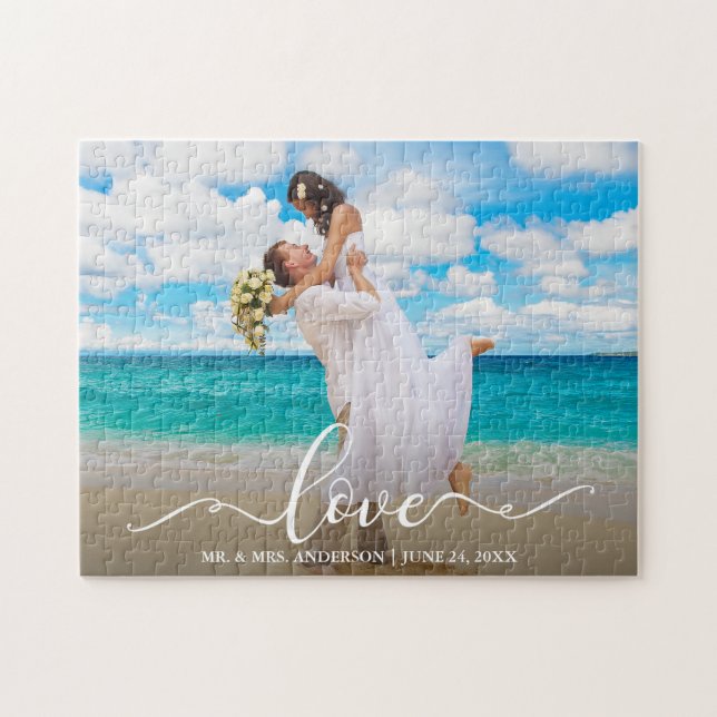 Calligraphy Love Wedding Photo Jigsaw Puzzle (Horizontal)