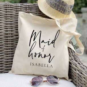 Calligraphy maid of honour chic wedding favour tote bag
