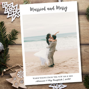 Calligraphy Married and Merry Light Grey Text Holiday Card