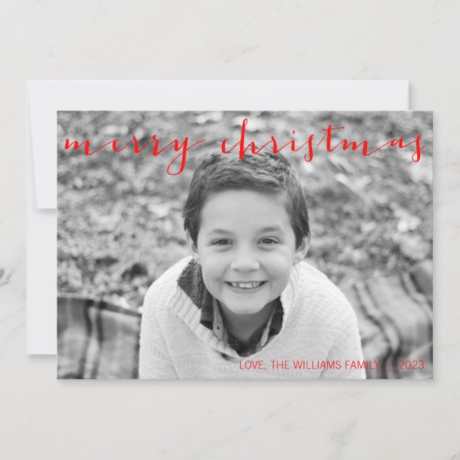 Calligraphy Merry Christmas Horizontal Photo Card (Front)