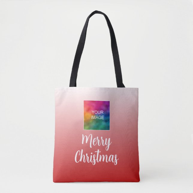 Calligraphy Merry Christmas With Your Photo / Logo Tote Bag (Front)