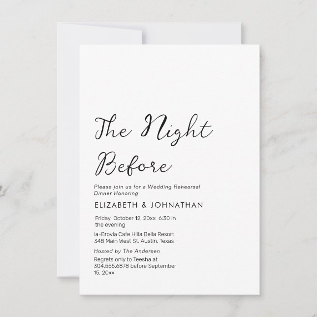 Calligraphy Minimal The Night Before Invitation (Front)