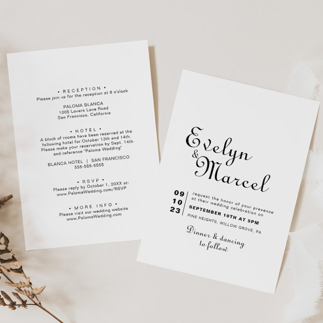 Calligraphy Minimalist Front and Back Wedding  Invitation (Creator Uploaded)