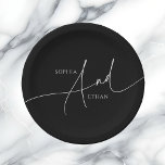 Calligraphy Minimalist Monogram Wedding Black Paper Plate<br><div class="desc">Minimalist modern calligraphy And for wedding.</div>