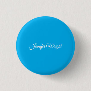Calligraphy minimalist plain modern azure blue 1 inch round button