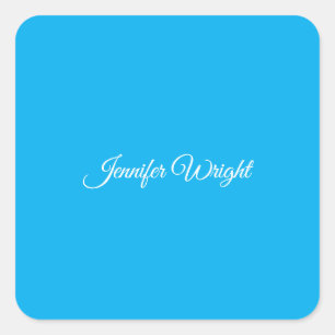 Calligraphy minimalist plain modern azure blue square sticker