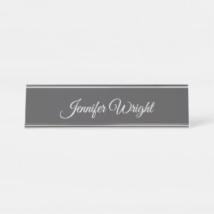 Calligraphy minimalist plain modern grey desk name plate