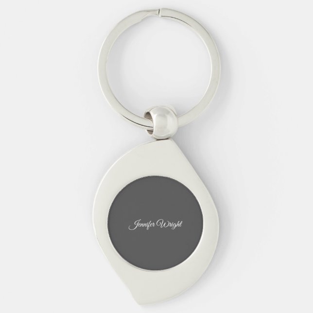 Calligraphy minimalist plain modern grey keychain (Front)