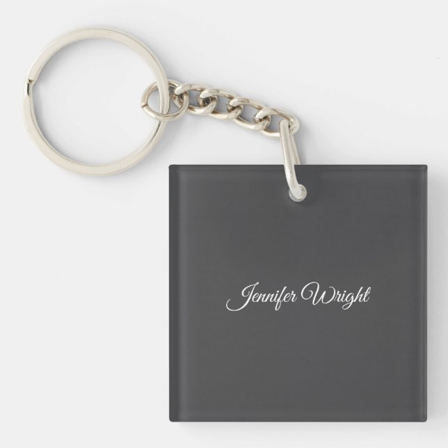 Calligraphy minimalist plain modern grey keychain (Front)