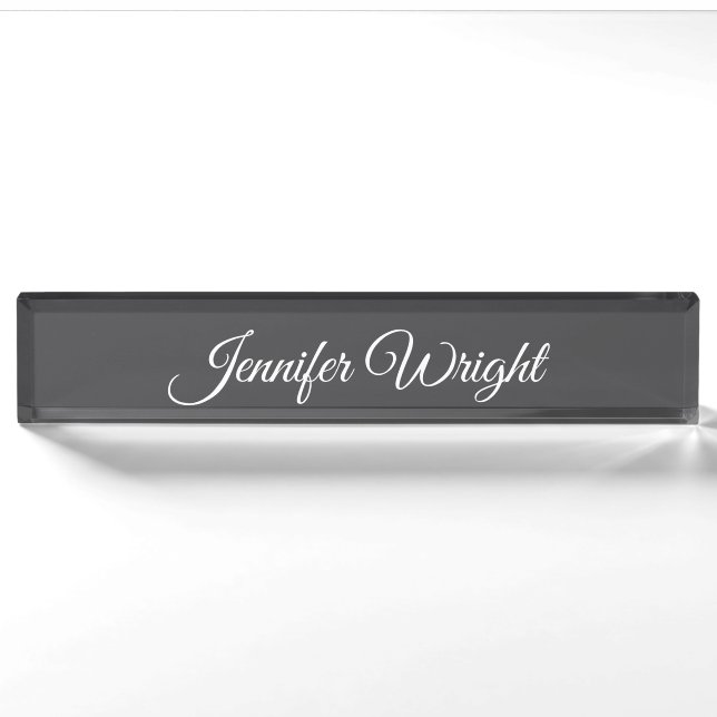 Calligraphy minimalist plain modern grey nameplate (Front)