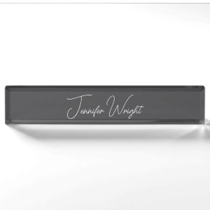 Calligraphy minimalist plain modern grey nameplate