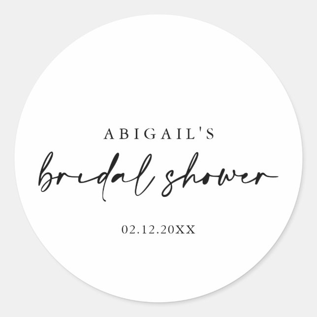 Calligraphy Modern Elegant Bridal Shower Favour   Classic Round Sticker (Front)