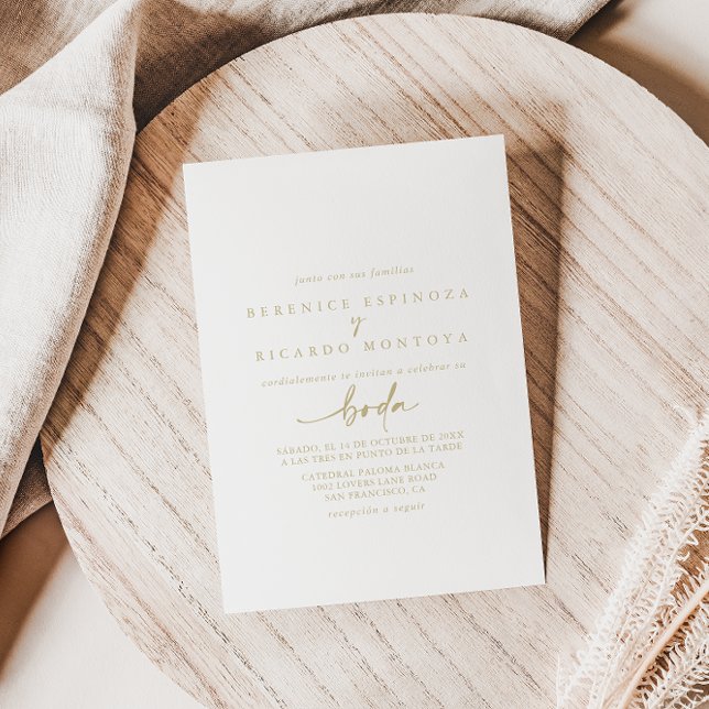 Calligraphy Modern Elegant Gold Spanish Wedding  Invitation (Creator Uploaded)