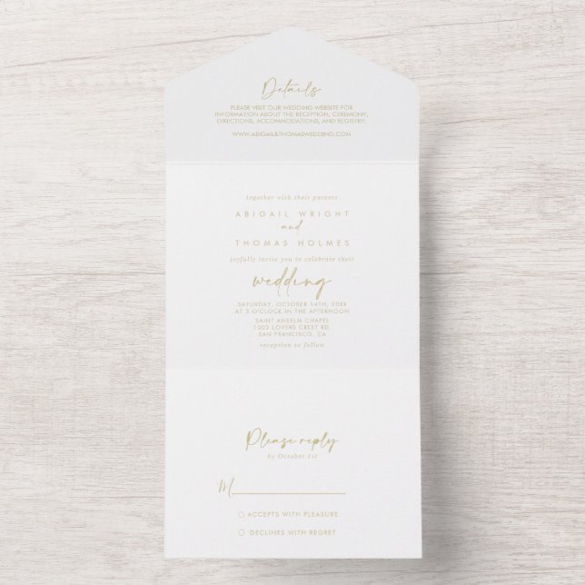 Calligraphy Modern Elegant Gold Wedding   All In O All In One Invitation (Inside)