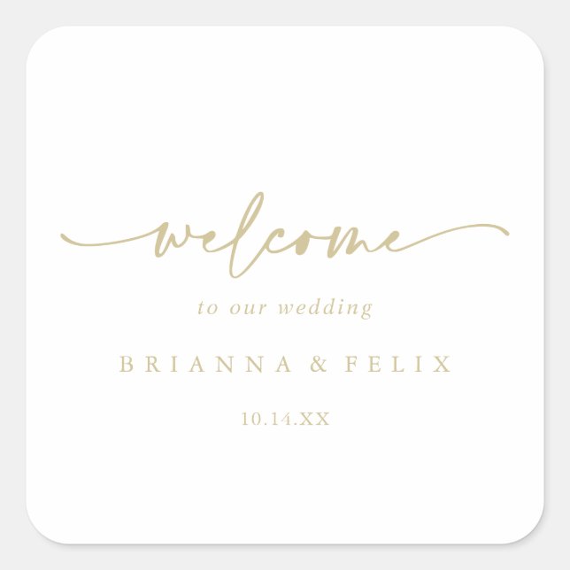Calligraphy Modern Elegant Gold Wedding Welcome   Square Sticker (Front)