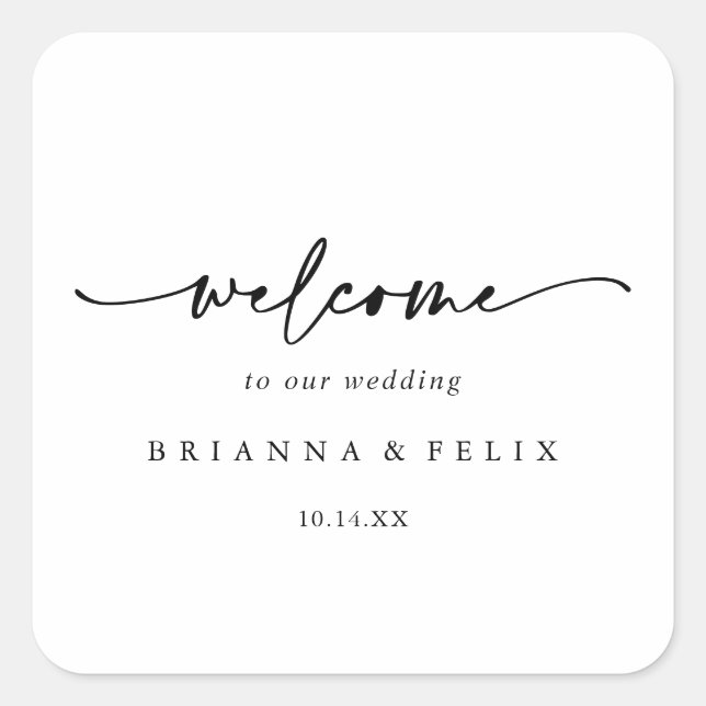 Calligraphy Modern Elegant Wedding Welcome   Square Sticker (Front)