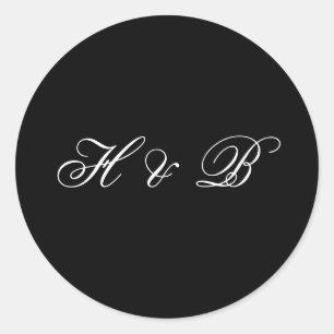 Calligraphy Monogram Black & White Classic Wedding Classic Round Sticker