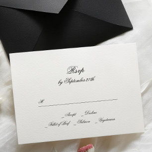 Calligraphy Monogram Black & White Classic Wedding RSVP Card