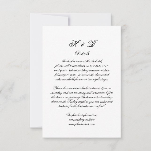 Calligraphy Monogram Black & White Formal Details RSVP Card (Front)