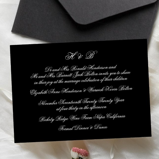 Calligraphy Monogram Black & White Formal Wedding Invitation (Creator Uploaded)