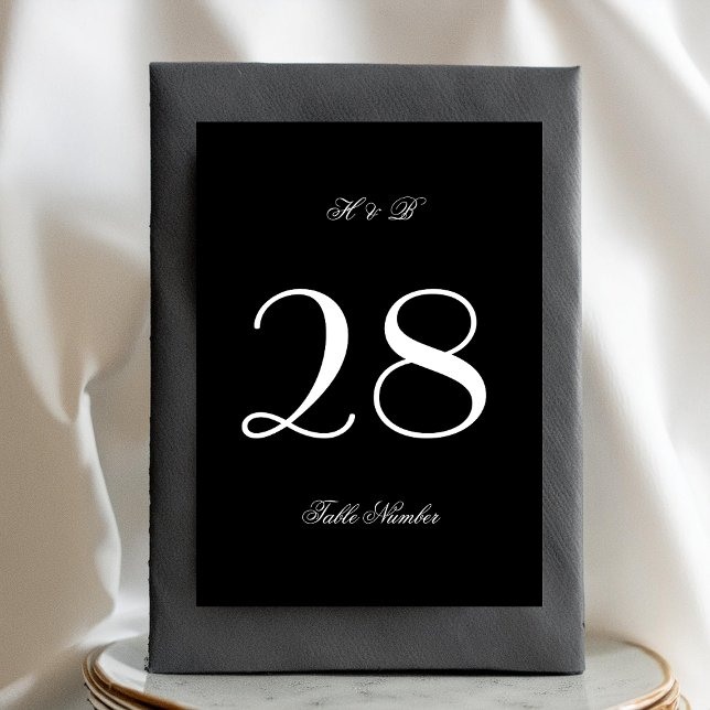 Calligraphy Monogram Black & White Formal Wedding Table Number (Creator Uploaded)