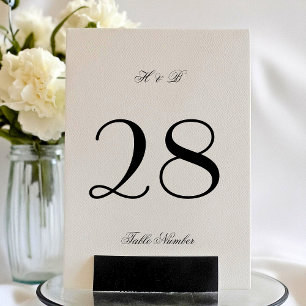 Calligraphy Monogram Black & White Formal Wedding Table Number