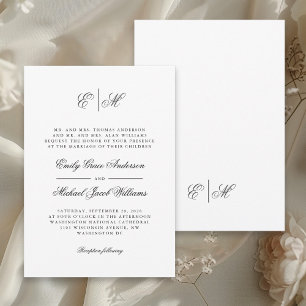 Calligraphy Monogram Formal Black & White Wedding Invitation