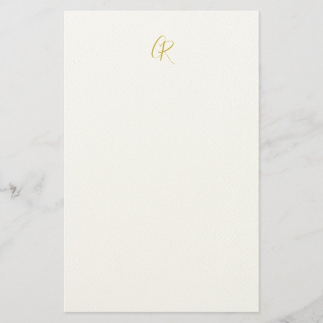 Calligraphy Monogram Gold Color Plain Modern Stationery (Front)