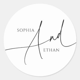 Calligraphy Monogram Minimalist Wedding Classic Round Sticker