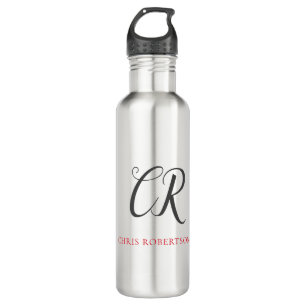 Calligraphy Monogram Name Black Grey Custom Gift 710 Ml Water Bottle