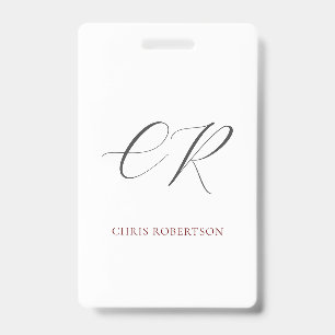 Calligraphy Monogram Name Black White Custom Badge
