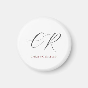Calligraphy Monogram Name Black White Custom Gift Magnet