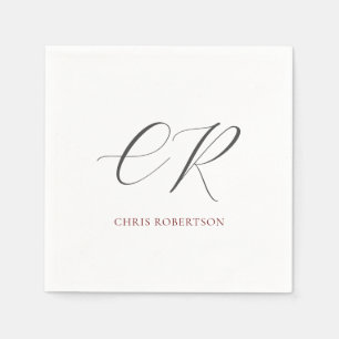 Calligraphy Monogram Name Black White Custom Gift Napkin