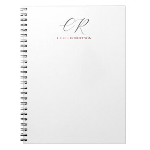 Calligraphy Monogram Name Black White Custom Gift Notebook