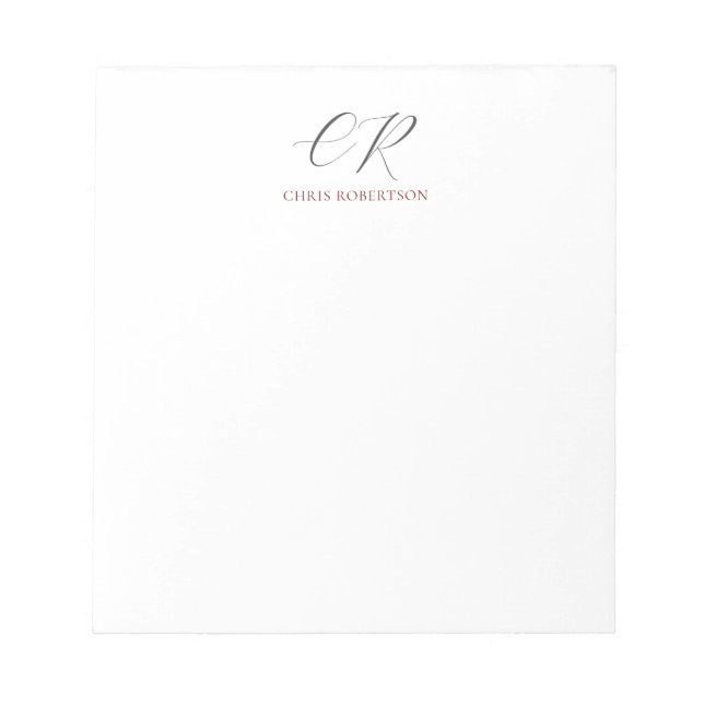 Calligraphy Monogram Name Black White Custom Gift Notepad (Front)